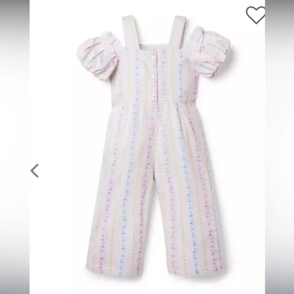 Janie & Jack girls  Floral Striped Jumpsuit white bow sleeve spring casual $80
